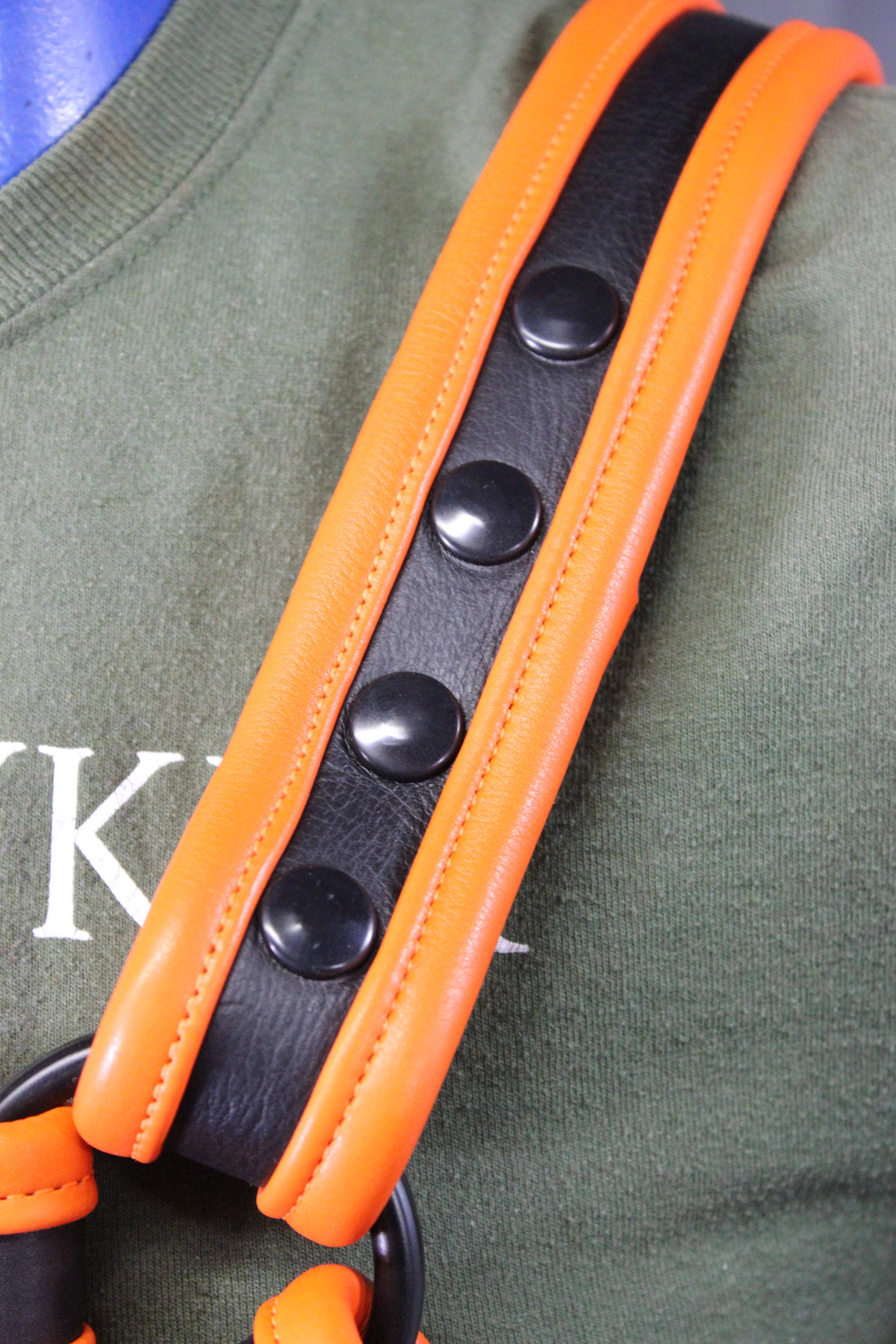 Black and Orange Bulldog Harness - Our Softest Leather! - Image 10