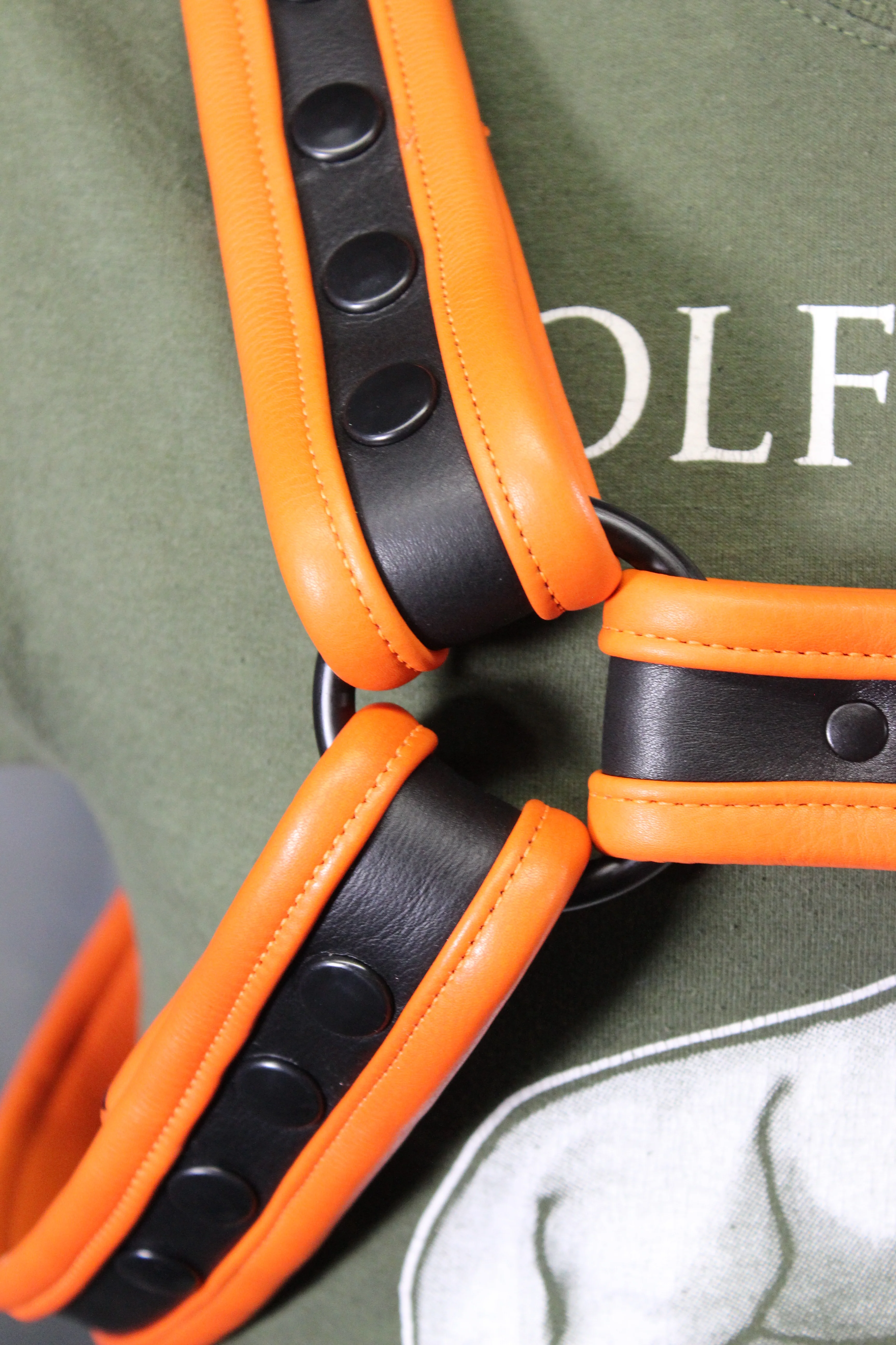 Black and Orange Bulldog Harness - Our Softest Leather! - Image 11